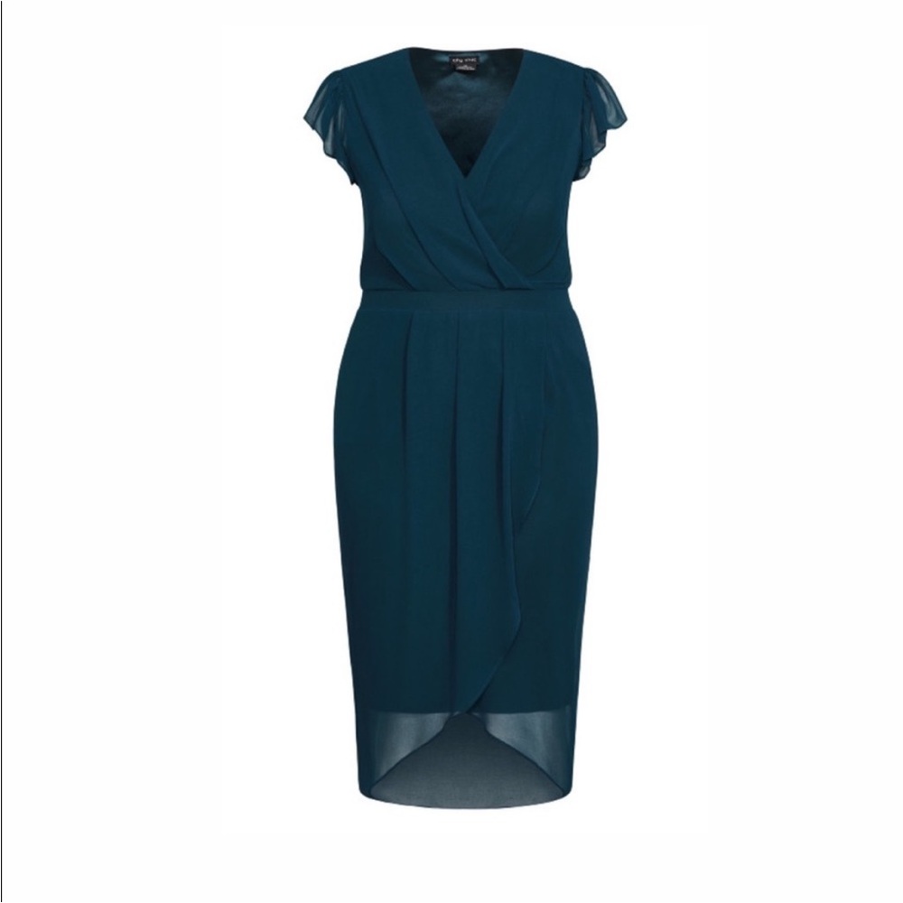 NWT City Chic wrap swing dress - emerald S/16 - Picture 5 of 10